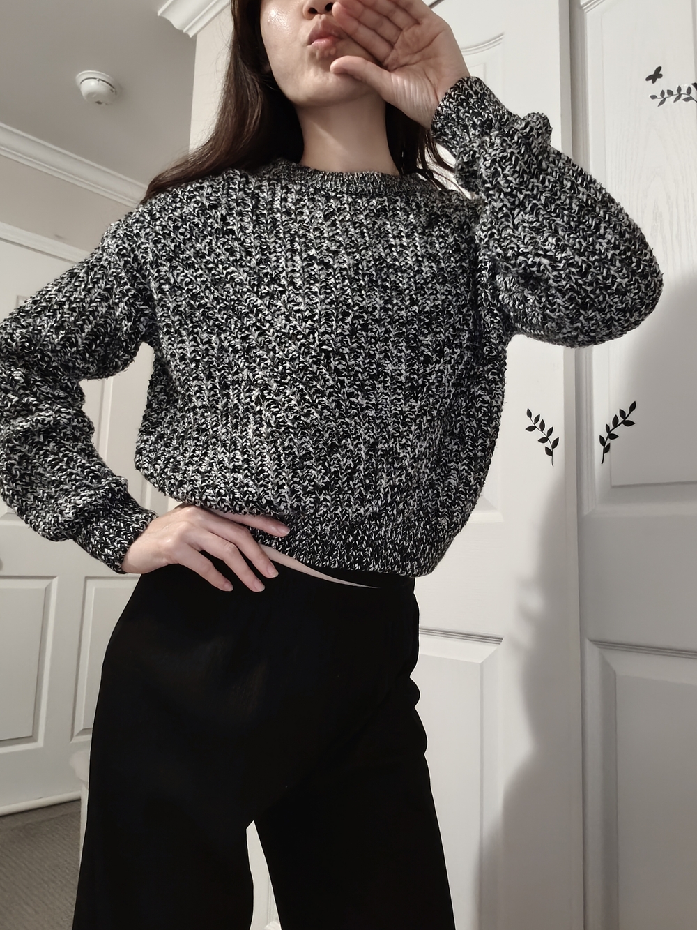 H&M Black & White Marled Crewneck Sweater